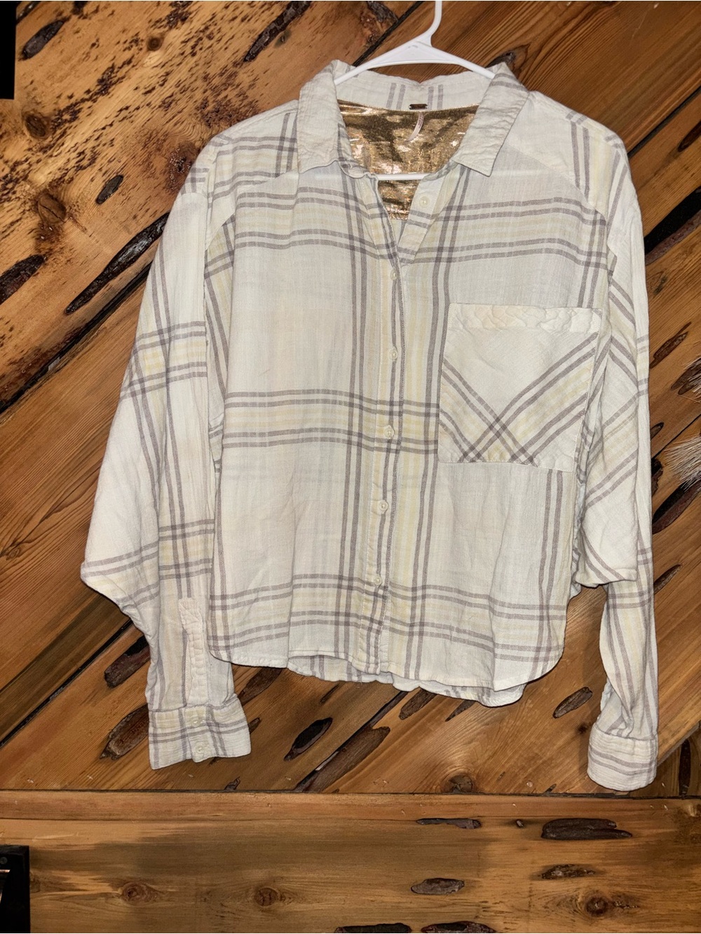 Free People Plaid Button-Down Flannel Shirt with wing sleeves
